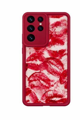 Image of COVERLY Lips Back Case Cover Compatible for Samsung S26 Ultra 5G | Hot 3D Sexy Lips Retro Embossed | 360 Camera Protection | Lip Kiss Print Cute Soft Touch Liquid Silicone Phone Case (TPU | Love Red)