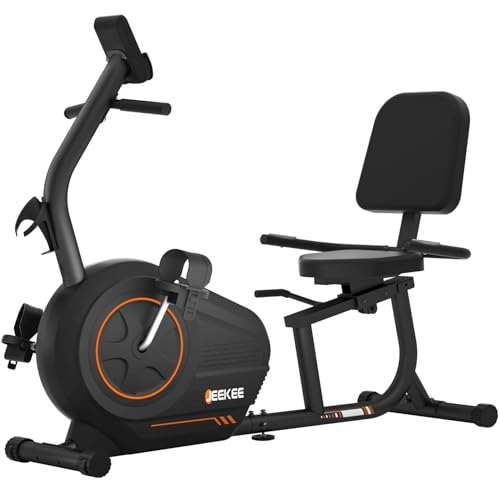 JEEKEE Bicicleta estática reclinada para personas mayores, bicicletas estacionarias para el hogar, capacidad de 300 libras y 16 niveles de resistencia magnética, mango de frecuencia cardíaca