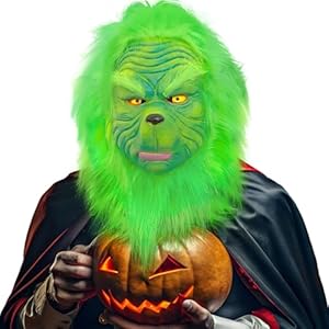 ITMNMNL Máscara de Navidad para Adultos,Grinch Mask Disfraz de Papá Noel Verde,Accesorios de Disfraces de Navidad,Adecuado para Personajes Navideños y Máscaras de Fiesta,Mascara Cosplay Halloween