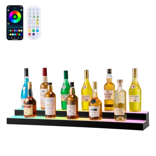 Image of VEVOR LED Lighted Liquor Bottle Display, 2 Tiers 40 inches, Supports USB, Acrylic Illuminated Home Bar Shelf Display with RF Remote & App Control, 9 Static Colors, Timing Mode, for 20-28 Bottles