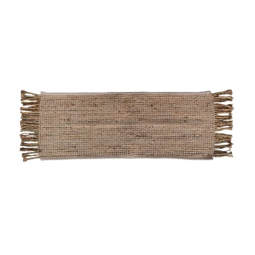 Bajada de Cama Narendra Taupe: Yute Trenzado de Alta Calidad y Flecos Artesanales