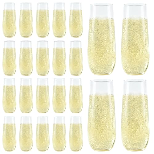 24 Pcs Plastic Champagne Glasses, 270ML Plastic Champagne Flutes Set, Eco-Friendly Thick Material, BPA Free & Reusable, Perfect for Wedding, Thanksgiving Day