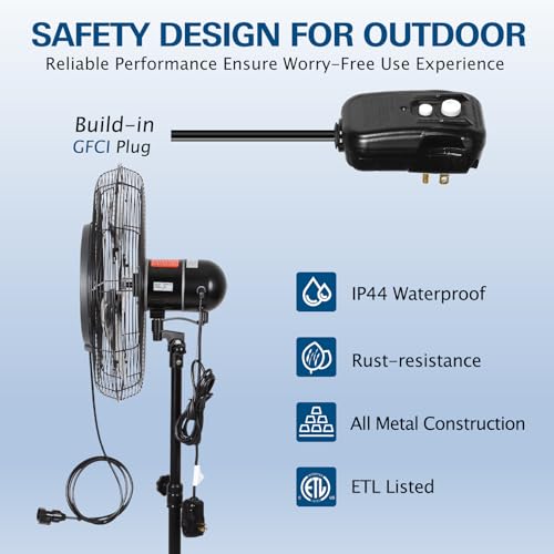 Image of BILT HARD 20 inch Outdoor Pedestal Misting Fan, High-Velocity Patio Misting Fans with 3 Speeds for Outside, Waterproof Tilting Fan with Mists for Outdoor Cooling, 2 Pack