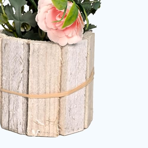 Image of Cortina Wooden Pot Maria Potted Plant | Home Decor Items for Living Room Balcony Kitchen Bedroom Office Table Top Decoration - Pink, 20X10