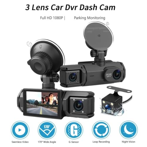 Image of Triplex 1080P 3 Channel Dash Cam WiFi Built-in G-Sensor, Front and Rear Inside Loop Recording, Triple Car Dash Camera, IR Night View, 24H Parking Monito
