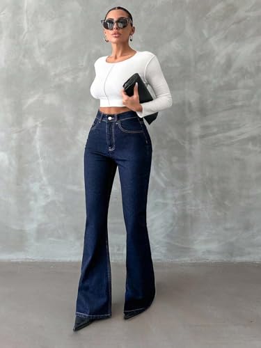 Image of KOTTY Women's High Waist Jeans||Flared Bell Bottom Bootcut||Wide Leg Stretch Denim - Perfect for Travel, Party & Everyday Use