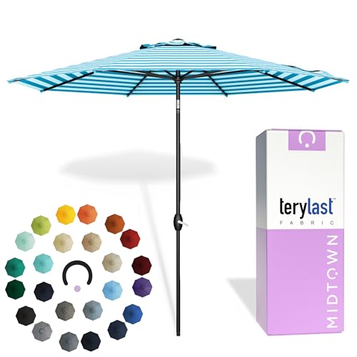 Image of Midtown Umbrellas Lean - 9 Ft Patio Umbrella, Blue /White Stripes Canopy