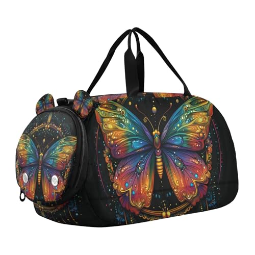 Duffle Bag for Boys or Girls with Shoes Compartment, Butterfly Mandala Dreamcatcher Sports Travel Bag Overnight