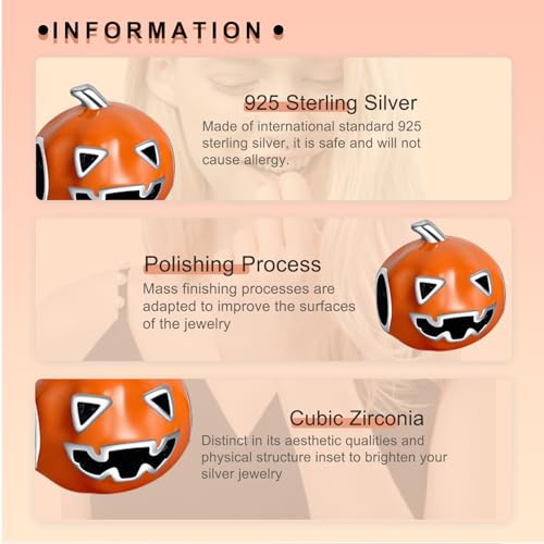 Image of Halloween Pumpkin Charms for Women Charm Bracelets, 925 Sterling Silver Mother's Day Halloween Birthday Christmas Jewelry Gift for Women