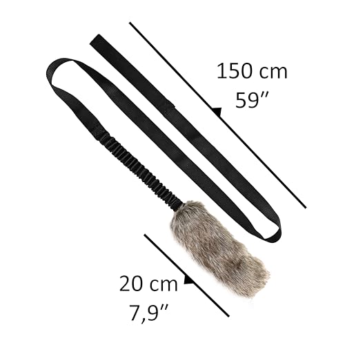 Dingo Hundespielzeug Kunstfell mit Quietsch Pelz Lange Schwarz Bungee-Griff Beisswurst Mop Hundetraining Spiel mit Hund zum Tauziehen Fleece 15585
