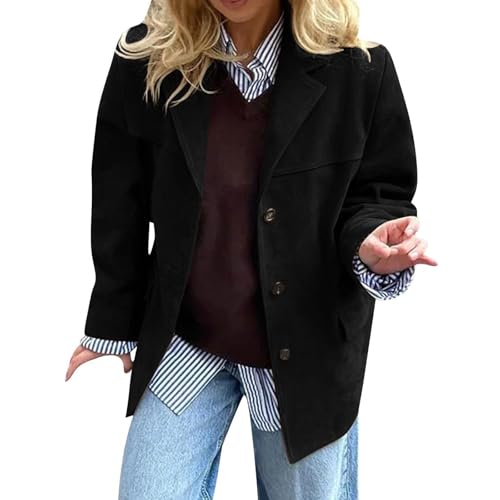 Canbebig Suede Jacket Women Faux Leather Blazers Jacket Long Sleeve Single Breasted Notched Lapel Casual Loose Fashion Coat