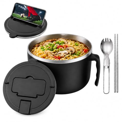 Image of 1200ml Noodle Bowl, Stainless Steel Rapid Ramen Bowl with Filterabl Lid