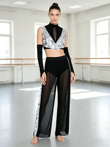 Tenue de deux ensemble paillettes confortable et extensible pour danseuse - 3