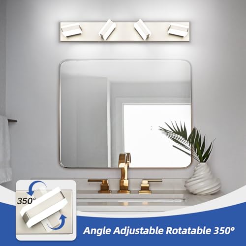 Image of SOLFART Bathroom Vanity Lights Brushed Nickel LED Lighting, LED Bathroom Light for Bath, 4 Light Vanity Lighting Above Mirror Cool Light 6000K