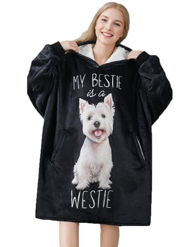 Huglanket Westie Gifts, Gifts for West Highland Lover, Westie Gifts for Women & Men, Westie Blanket Hoodie for Adults, Oversized Wearing Blanket, One Size Fits All