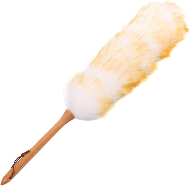 Long Handled Lambswool Duster with Solid Wooden Handle, Feather Duster for Ceiling Fan, Cobweb, Radiator, Window, Home, Office and Car