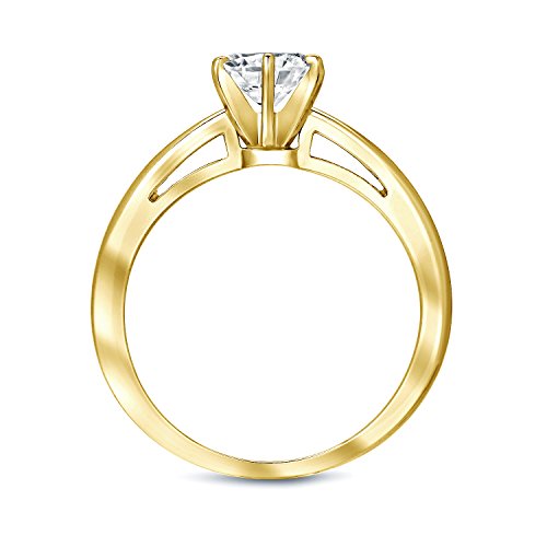 14k Gold Round Diamond Simulant CZ Solitaire Ring 6-Prong(1/4 cttw, Excellent Quality)2