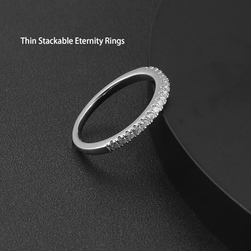 Gemsme Moissanite Wedding Band for Women - 925 Sterling Silver Rings with 18K White Gold Plated Thin Stackable Eternity Engagement Anniversary Wedding Rings Size 4-124