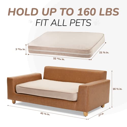 Dcee Premium Large Pet Sofa, Pet Bed Holds 160 Lbs, 42 In. Luxury Leather Dog Couch With Removable Washable Velvet Cushion For Comfort Sleep, Joint Support For Different Pet Sizes #TOP2