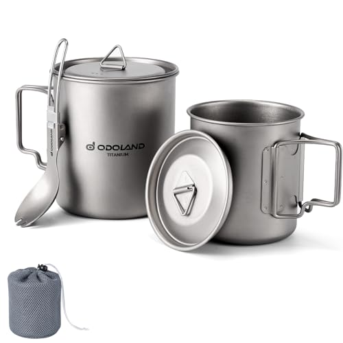 Tasses en titane Odoland avec couvercle vaisselle camping légère rando voyage