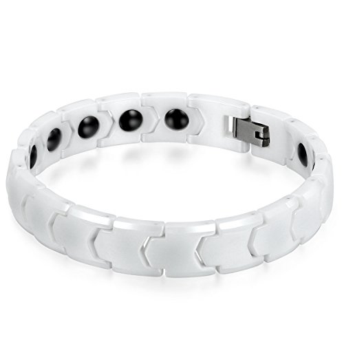 JewelryWe Bracelet Homme Poignet Manchette Poli Santé Céramique Chaîne de Main Largeur 11mm Fantaisie Couleur Noir Blanc