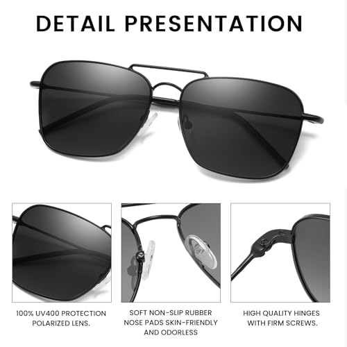 Image of DUCO Reverse Lenses Square Sunglasses for Men Women,Retro Polarized Sun Glasses Classic Shades Double Bridge DC3046