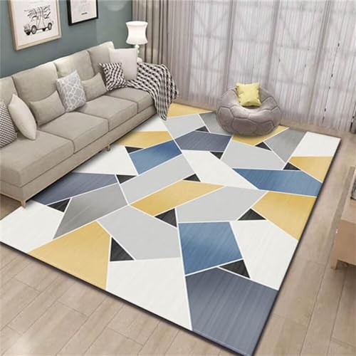 Tapis chambre ado garçon bleu et jaune 180x250cm géométrique