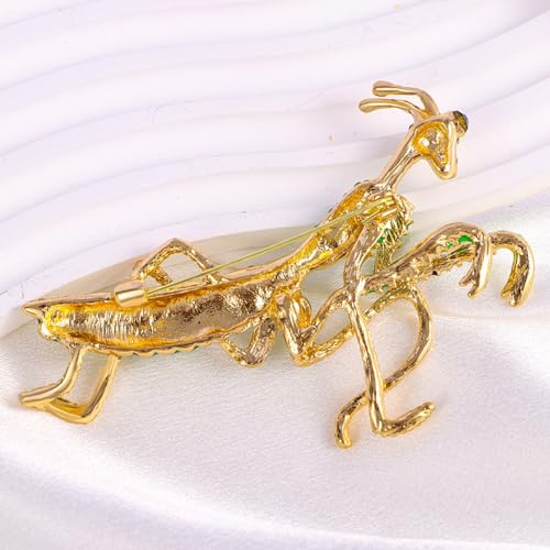 Image of Rhinestone Big Praying Mantis Brooch Pin for Women Men Gold Plated Fashion Green Crystal Long Insect Animal Grasshopper Brooches Scarf Suit Lapel Pins Vintage Creative Dress Accessories Theme Party