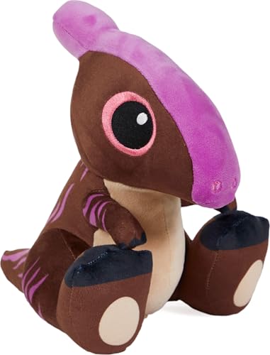 Mattel Jurassic World Teoria de Dinocaos, Parasaurolophus Luces brillantes, Peluche blandito con forma de dinosaurio de ojos grandes que se ilumina, juguete para niños y niñas +3 años, HWD81