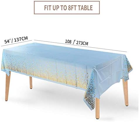 Gold Dots Disposable Tablecloths, Rectangular Table Covers 54 x 108 Inches,Plastic Tablecloths for Indoor Outdoor Parties, Birthdays Weddings ,Christmas (Blue)