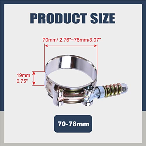 BATONECO 10Pcs T-Bolt Clamps Turbo Intake Intercooler Hose Clamp Spring Loaded Stainless Steel 70-78mm(2.76