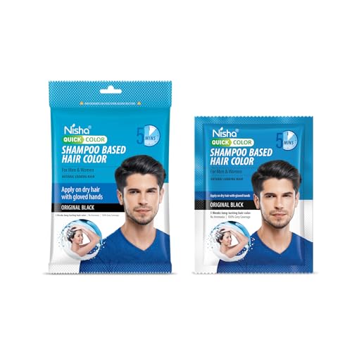 Nisha Original Black 5 Minute Shampoo Hair Color, Long Lasting Permanent Hair Colour For Women & Men, Ammonia Free Hair Colour, 100% Grey Coverage