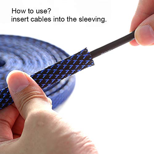 25Ft - 3/4 Inch Pet Expandable Braided Sleeving – Blackblue – Alex Tech Braided Cable Sleeve #TOP5
