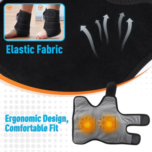 Masajeador para tobillo y pie con calor y vibración, inalámbrico de 3000 mAh, 6 niveles de calor y 3 modos, correa ajustable para tobillo, rodilla y codo, control táctil LED miniatura 5
