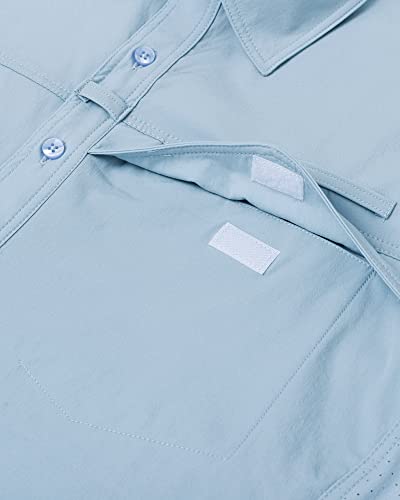Alimens & Gentle Mens Long Sleeve Hiking Shirts Quick Dry Upf 50+ Uv Sun Protection Fishing Shirt Cooling Button Down Shirt A-Light Blue #TOP3