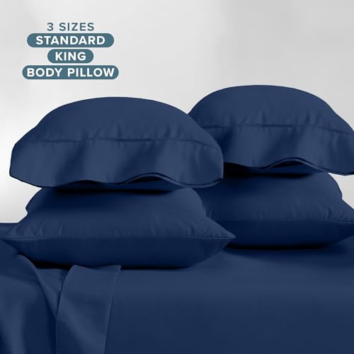 Image of Bare Home Microfiber Bulk Pillow Cases - Standard /Queen Size Set of 4 - Cooling Pillowcases - Double Brushed - Dark Blue Pillowcases 4 Pack - Easy Care (Standard - 4 Pack, Dark Blue)