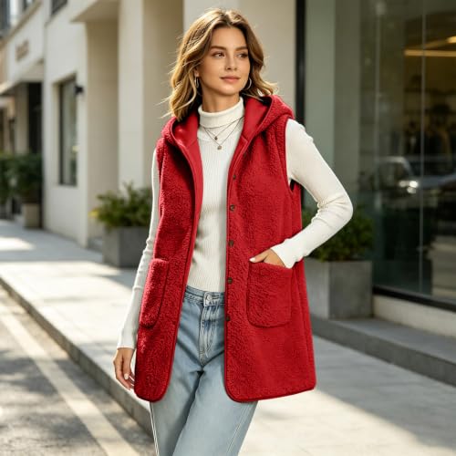 Fleece Vest Women Warm Open Front Sherpa Long Button Down Jackets Vests - image 3