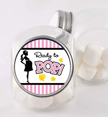 Classic Ready to Pop Stickers | 40 Stickers | 2 Inches Round | Ready To Pop Baby Shower Stickers for Popcorn | Ready to Pop Stickers (Pink)