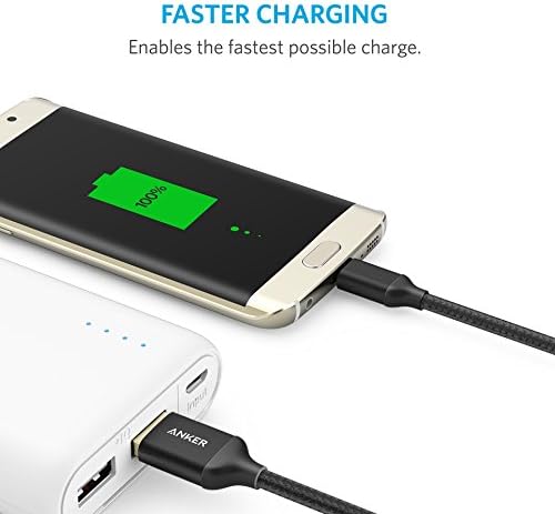 Anker 6ft / 1.8m Nylon Braided Tangle-Free Micro USB Cable with Gold-Plated Connectors for Android, Samsung, HTC, Nokia, Sony and More (Black)