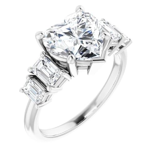 Moissanite Engagement Ring 3 CT VVS1 10K 14K 18K Gold & 925 Sterling Silver Solitaire 5 Stone Moissanite Ring Promise Wedding Ring Christmas Gift For Women (Heart, White) -  LOVE BAND