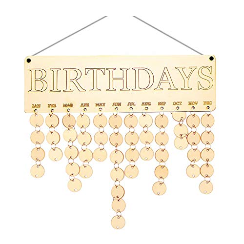 Uranusin 1PC Cumpleaños Tarjeta del Recordatorio Calendario con Discos Familia Amigos Placa De La Pared De La Decoración DIY De Madera Calendario Cumpleaños