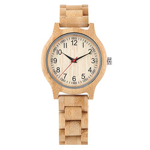 Exquisito reloj de cuarzo de bambú para mujer, esfera digital clásica de bambú para mujer, encantador reloj de pulsera de bambú natural para niñas Cover