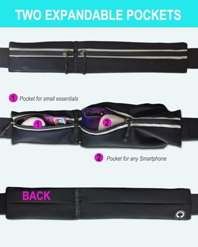 Image of Running Belt with Waterproof Adjustable Elastic Strap, Sweatproof waistpacks with Large Capacity, Perfect for Running and Outdoor Activities, Black, One Size, Sports (Running Belt Grey)