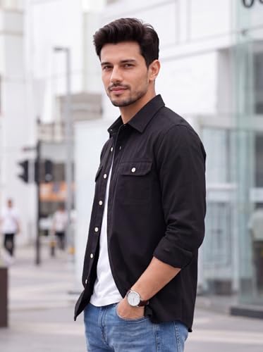 Image of Amazon Brand - INKAST Men's Cotton Blend Button Down Shirt | Long Sleeve Casual Lightweight Breathable Collared Shirts | Soft Comfortable Everyday Wear |Two Flap Chest Pockets |Using like Jacket Shirt