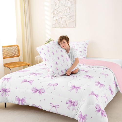 Funda de edredón King morada decorativa con lazos para un dormitorio acogedor 4
