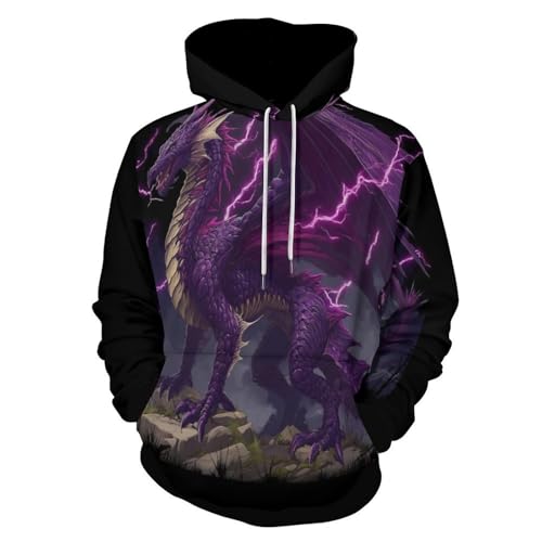 Pull décontracté crewneck dragon de foudre et sweat-shirt manches longues à capuche