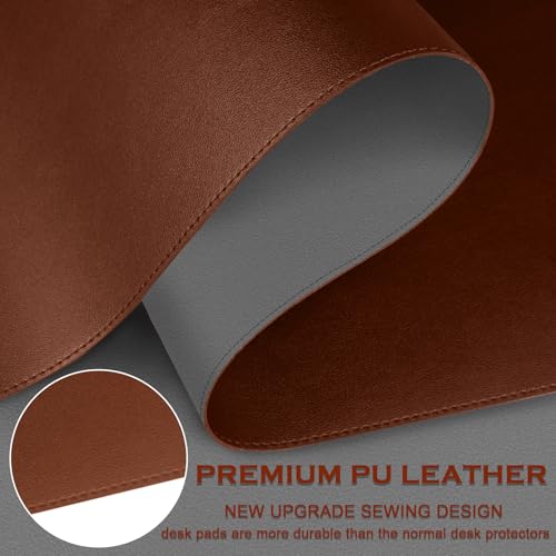 Tapis de bureau double face en cuir marron imperméable pour ordinateur