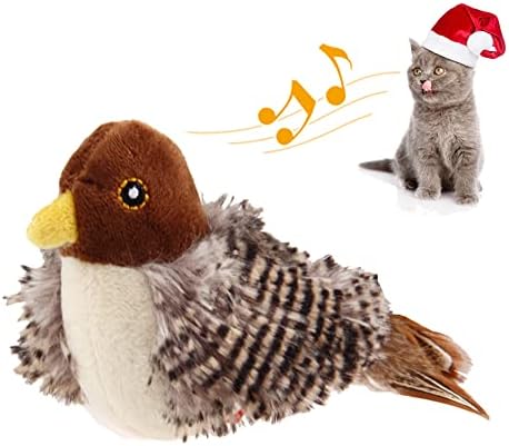 PETGEEK GiGwi Interactive Cat Feather Toy, Melody Chaser Chirpy Bird Cat Toy Plush Toys for Cats, Squeak Cat Toys for Indoor Cats