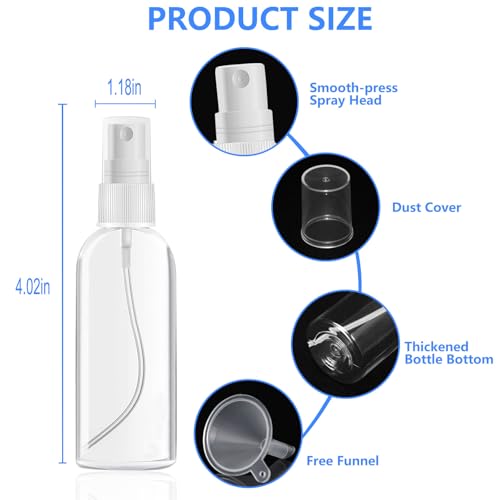 4 Pack 1 Oz (30ml) Mini Spray Bottles Clear Travel Size Spray Bottles Leak Proof with Funnels and Labels2
