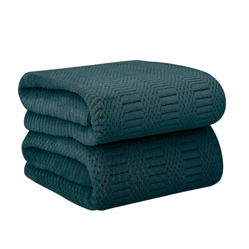 Image of JML Microfier Bath Towels Set, Large Microfier Body Towel for Adult, 2 Pack, 30 inch x 60 inch, Oversized, Soft, Super Absorbent, Fast Drying, Use for Suana,Gym,Sport, Fitness, Yoga, Diamond Cross Grid Teal